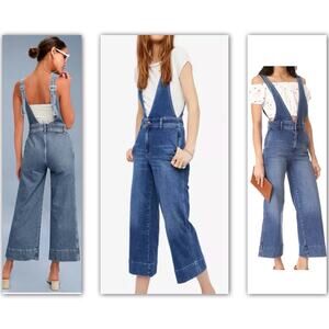 Free People Denim Jumpsuit Overalls Size 4 Wide Leg Cropped Adjustable Straps